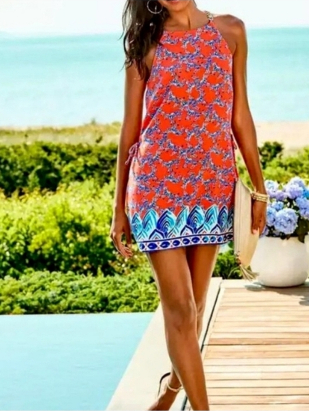 Lilly Pulitzer Pearl Romper Picante Coral Heebee Zeebees Size 8 Like New - Picture 2 of 16
